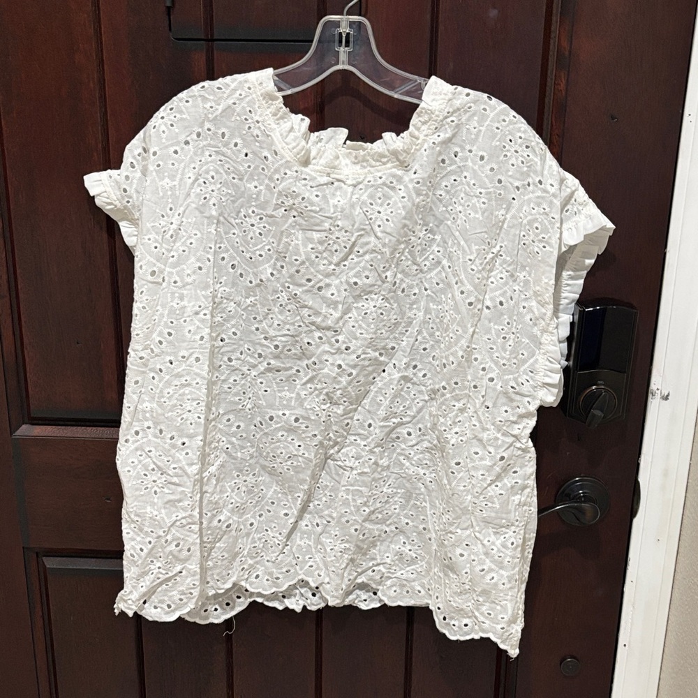Shein Elegant White Eyelet Women's Top 4XL